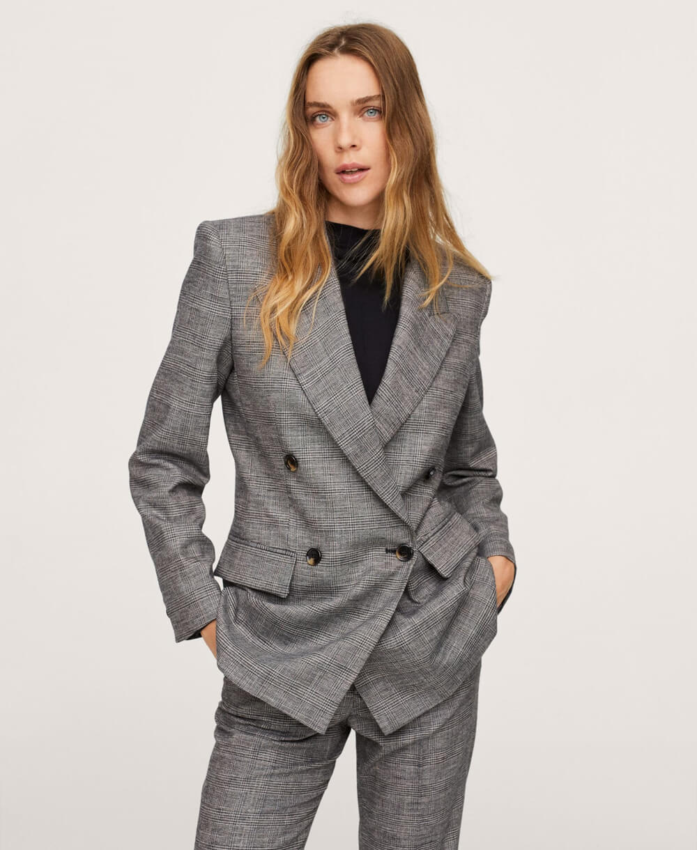 Check wool suit blazer