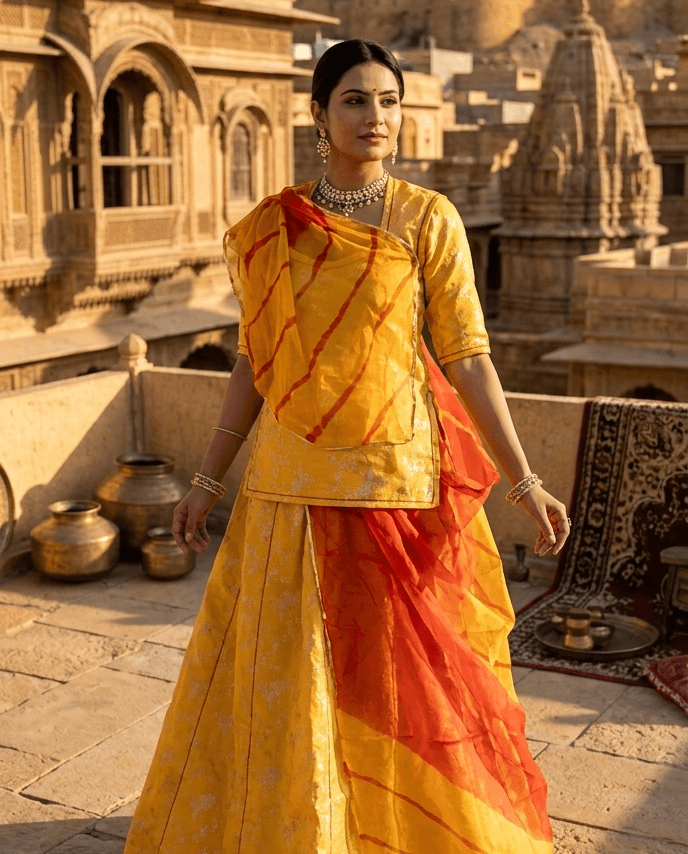 FABRIC/-PYOR CHANDERI WITH THAKURJI PYOR ODHNI