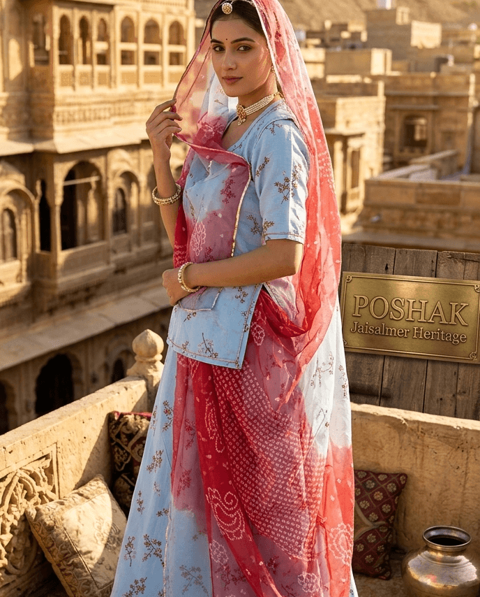 FABRIC/-MA]L CHANDERI COTTON WITH PYOR THAKURJI PYOR ODHNI [WITH BANDEJ]