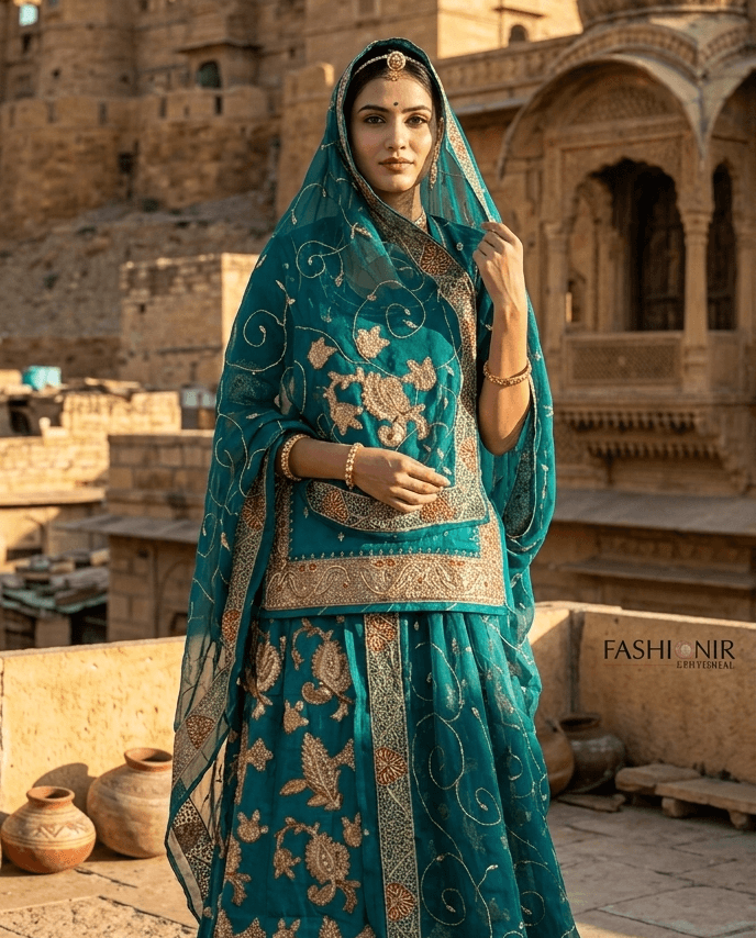 FABRIC/-PYOR UPADA SILK ARTIFICIALCHNDERI WORK COPPER ZARI /-THAKURJI PYOR ODHNI WITH JAAL WORK ME