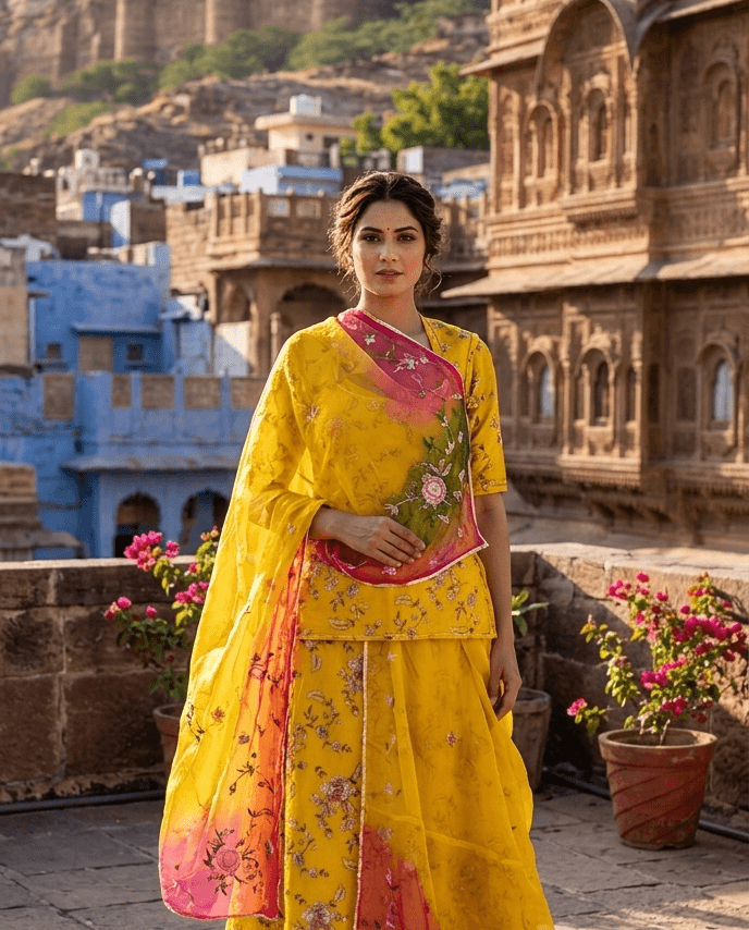 FABRIC/-PYOR PAPER SILK WITH THAKURJI PYOR ODHNI [EMBROIDERY WORK]