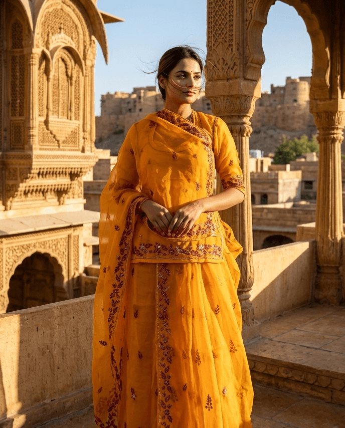 FABRIC/-PYOR UPADA SILK WITH AARI MAGJI AND THAKURJI PYOR ODHNI