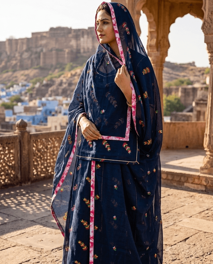 FABRIC/- PYOR COTTON MULTI COLOUR RESHAM WORK WITH PYOR COTTON WORK ODHNI