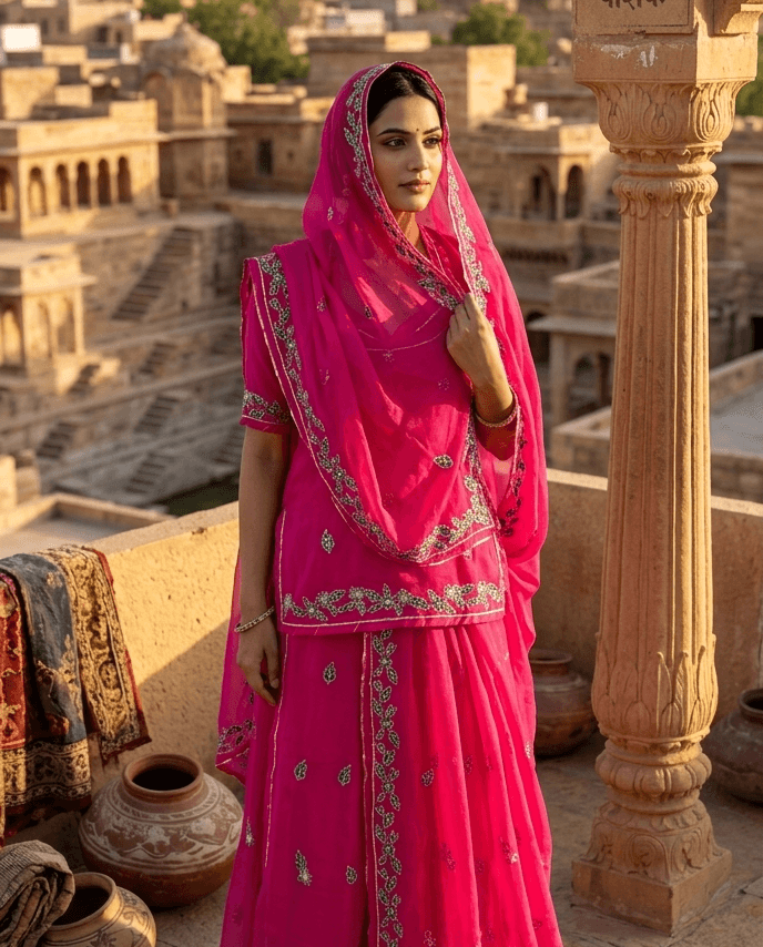 FABRIC/-PYOR UPADA SILK WITH AARI MAGJI AND THAKURJI PYOR ODHNI