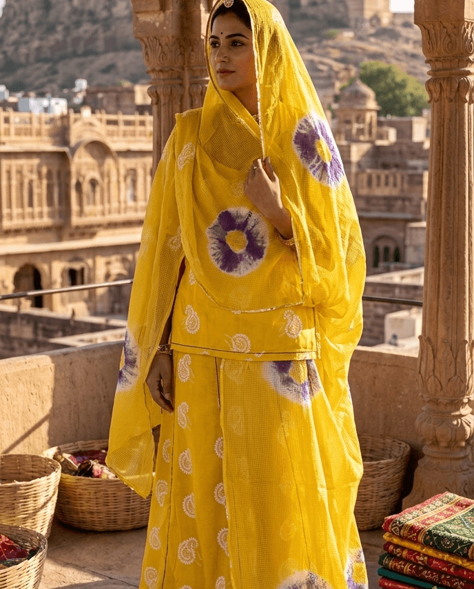 FABRIC/-PYOR COTTON WITH RESHAM WORK AND COTTON DORIYA ODHNI